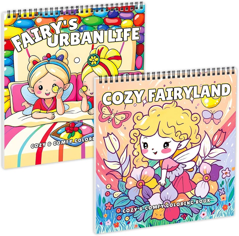 FunLavie 2 Pack Cozy Coloring Books for Adult Relaxation - 64 Pages Comfy City & Flower Fairy Scenes for Adult Stress Relief & Relieve Anxiety, Mindfulness Gift for Women, Spiral Bound – by - Image 1